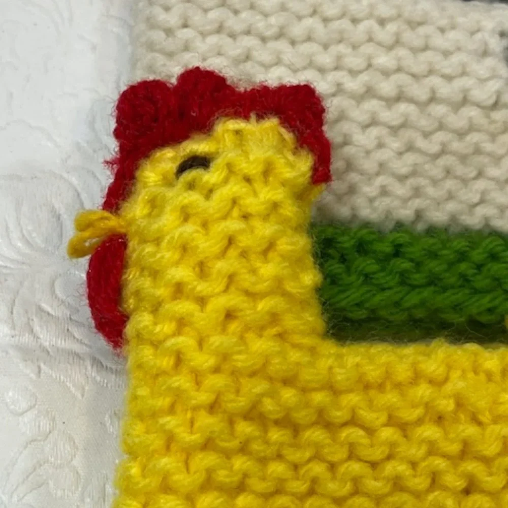 Two (2) Crocheted/Knitted Chicken/Hen Egg Cozies Covers Holder Decor 3.75